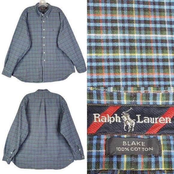 Polo Ralph Lauren Shirt Oxford Blake Button Down LS Mens Size XXL Blue Plaid - Picture 1 of 12